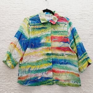 Blouse Rainbow Abstract Artsy Dopamine Whimsycore Textured Resort Sheer Size 8